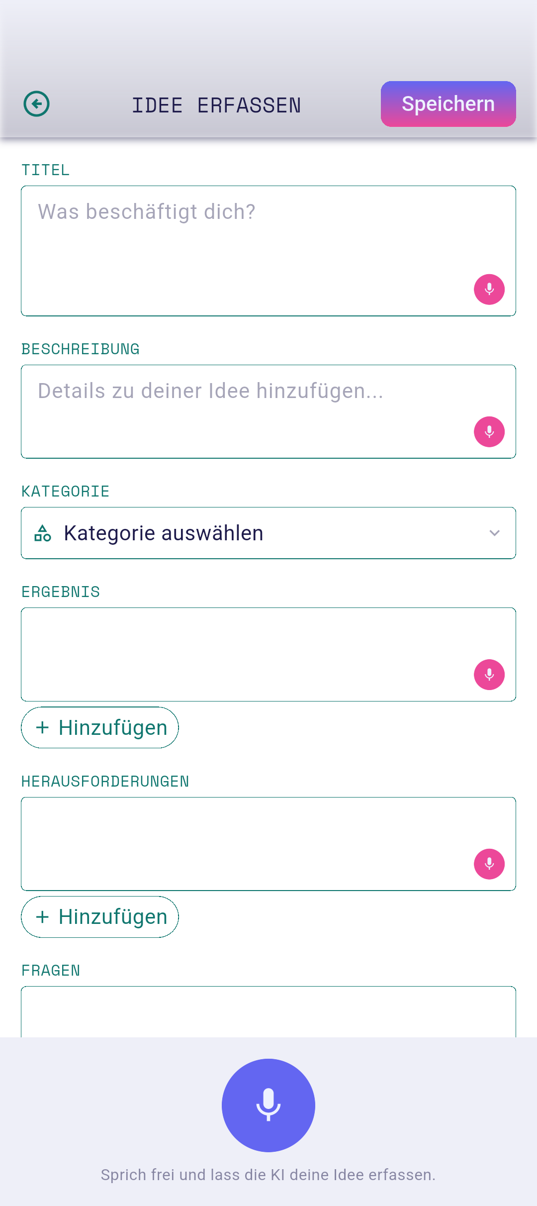 Ideen-Editor mit angetipptem Mikrofon