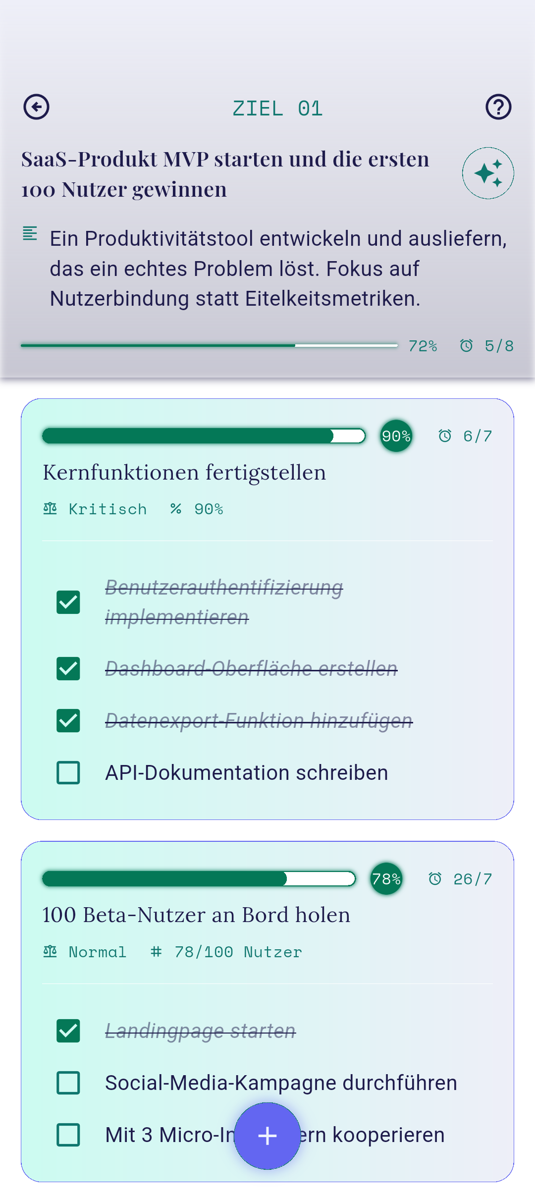 Aktualisiertes Key Result auf dem Key-Results-Screen