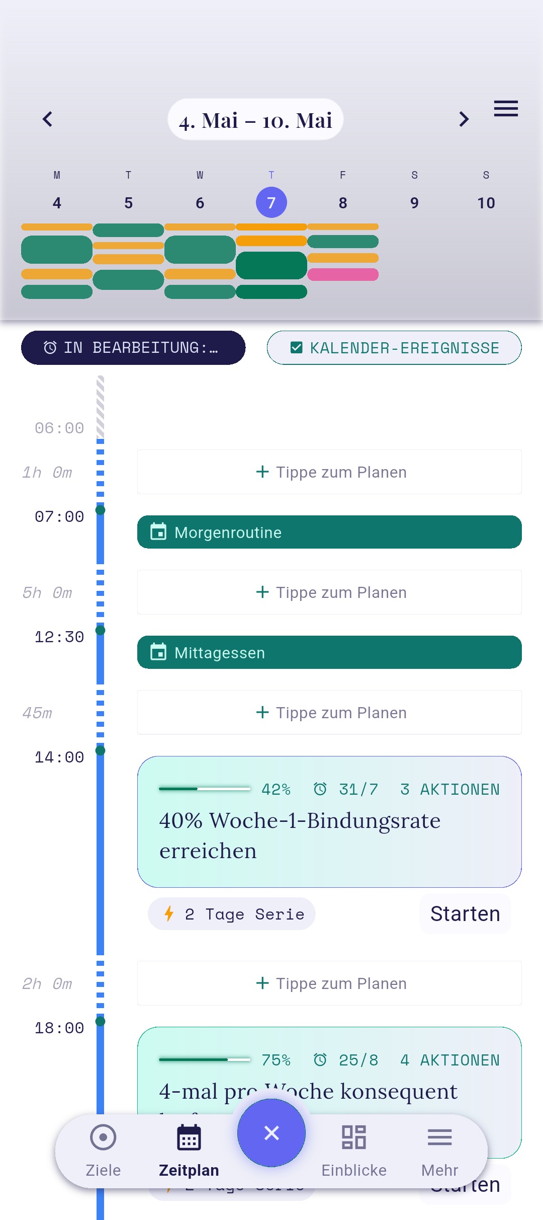Timetrack-Karte auf dem Timeline-Screen