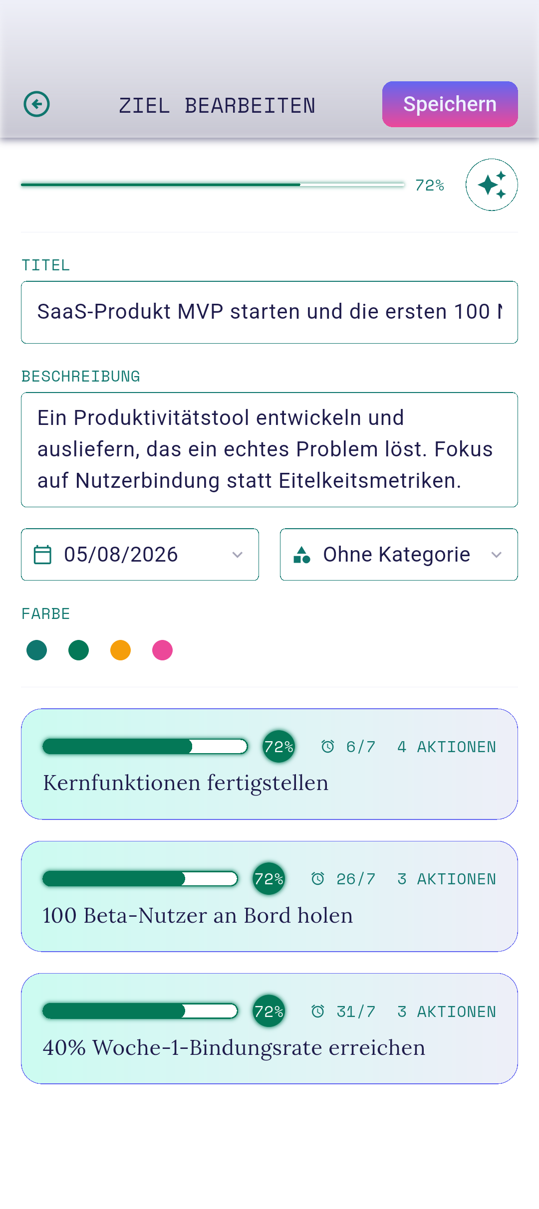 Editor mit vorausgefülltem Titel und Beschreibung