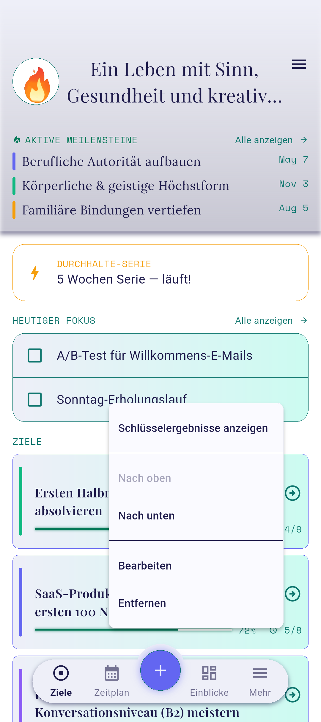 Kontextmenü mit hervorgehobener Option „Nach oben"