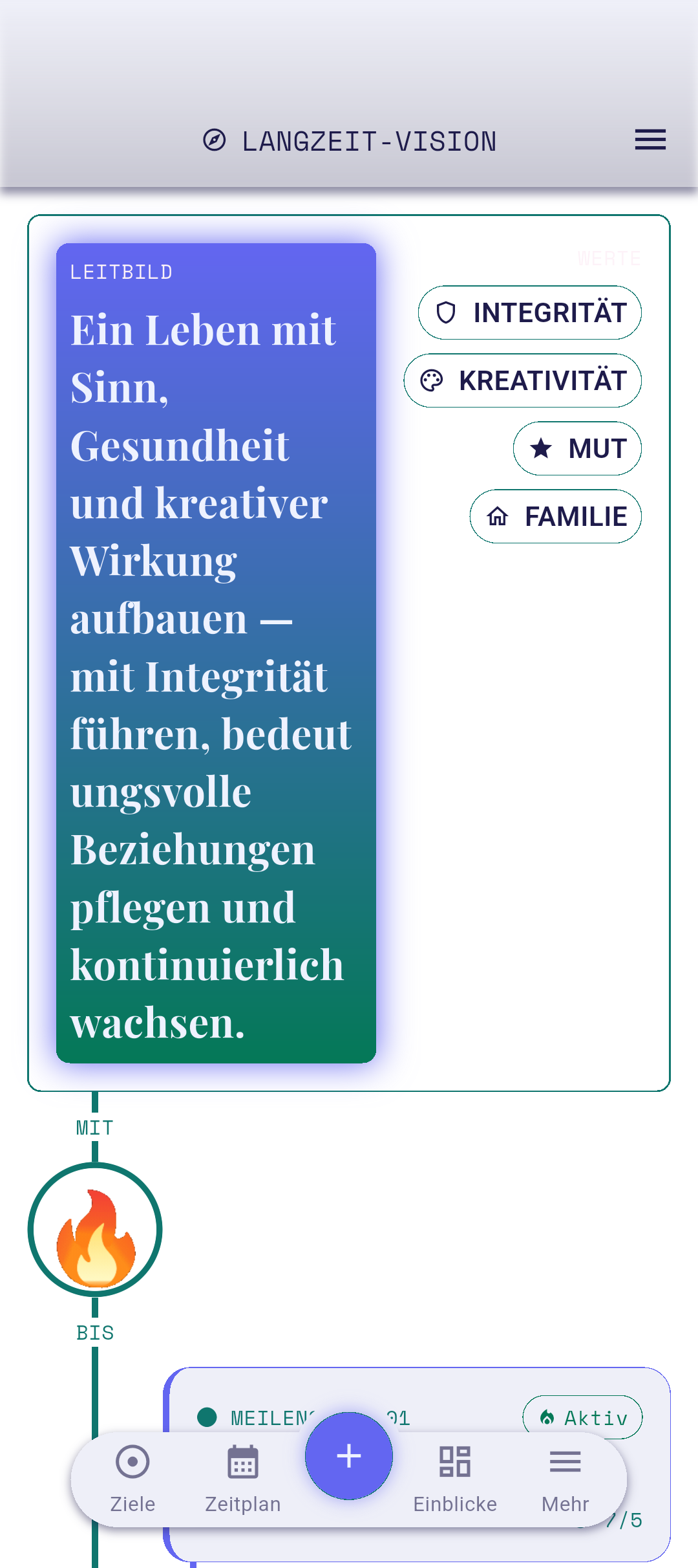 Vision-Screen mit Platzhalter-Statement geöffnet