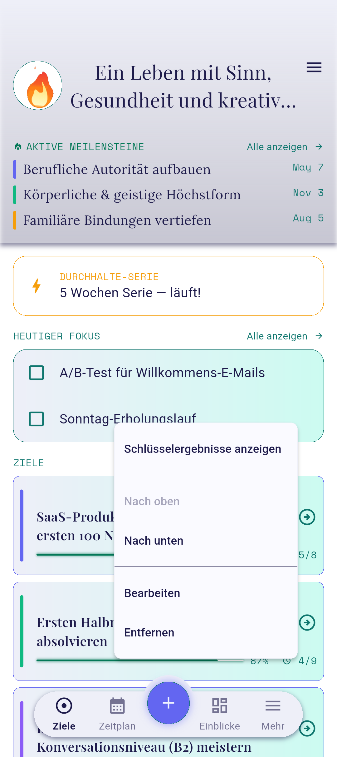 Kontextmenü mit hervorgehobener Option „Key Results anzeigen"