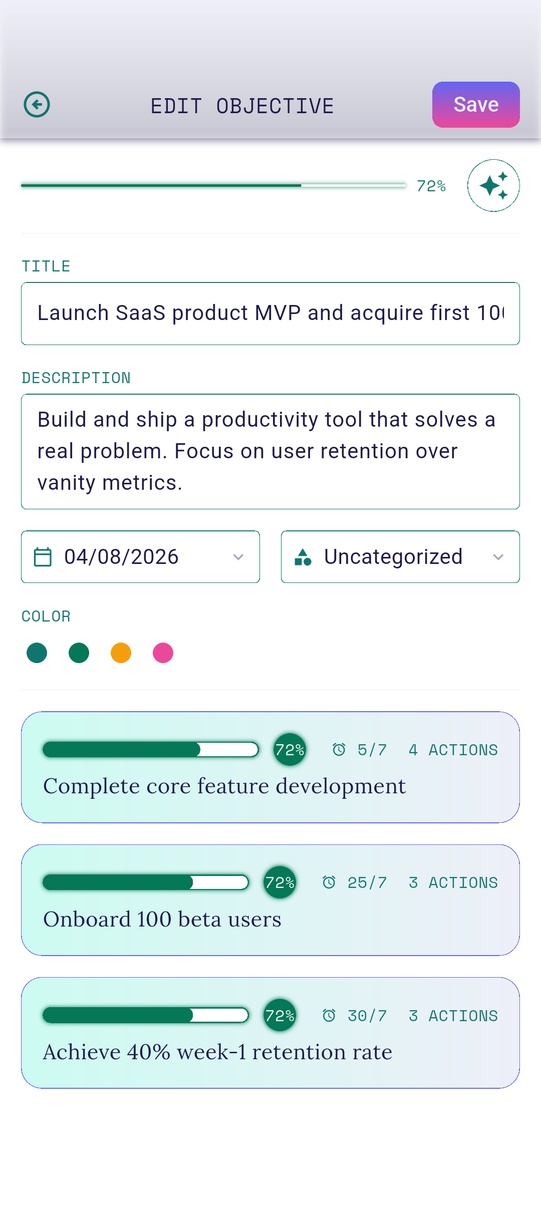 Category select field on the editor