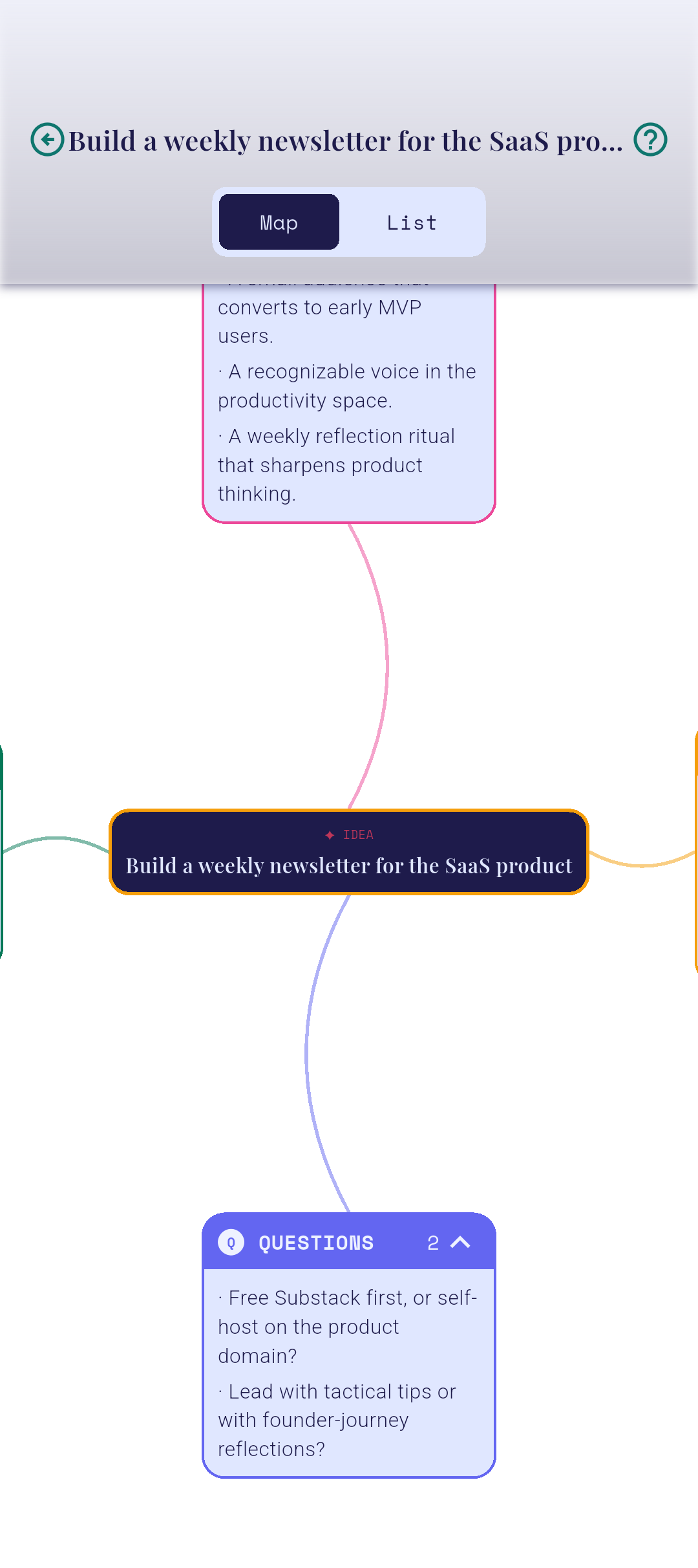 Brainstorm screen with expansion sections