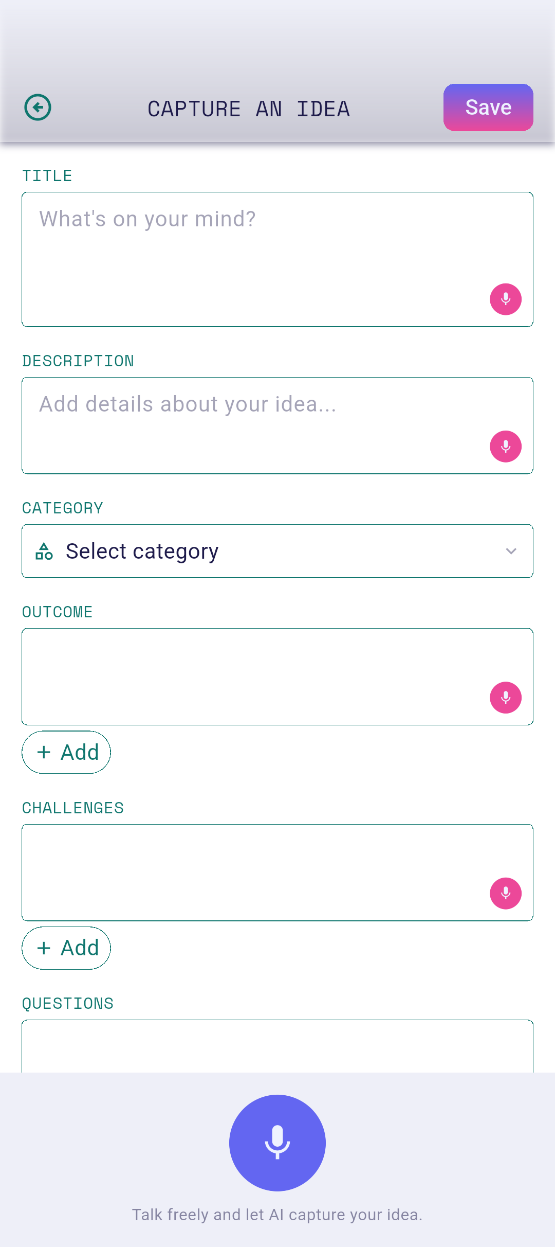 Idea editor with the microphone tapped
