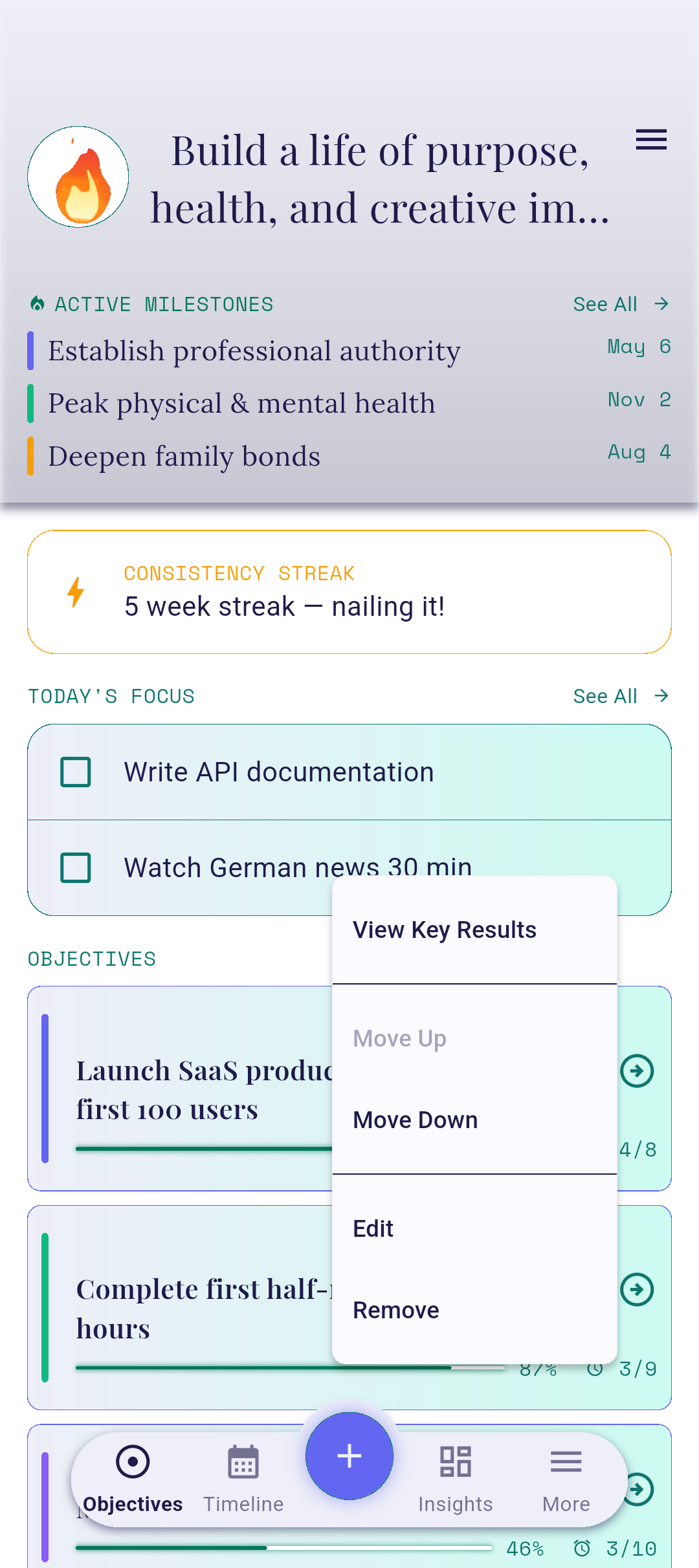View Key Results in the objective context menu