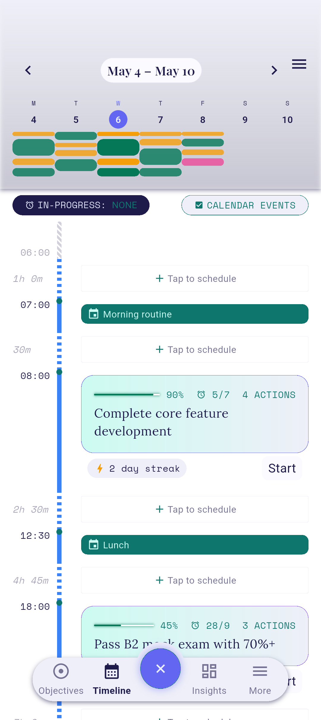 Timetrack card on the Timeline screen