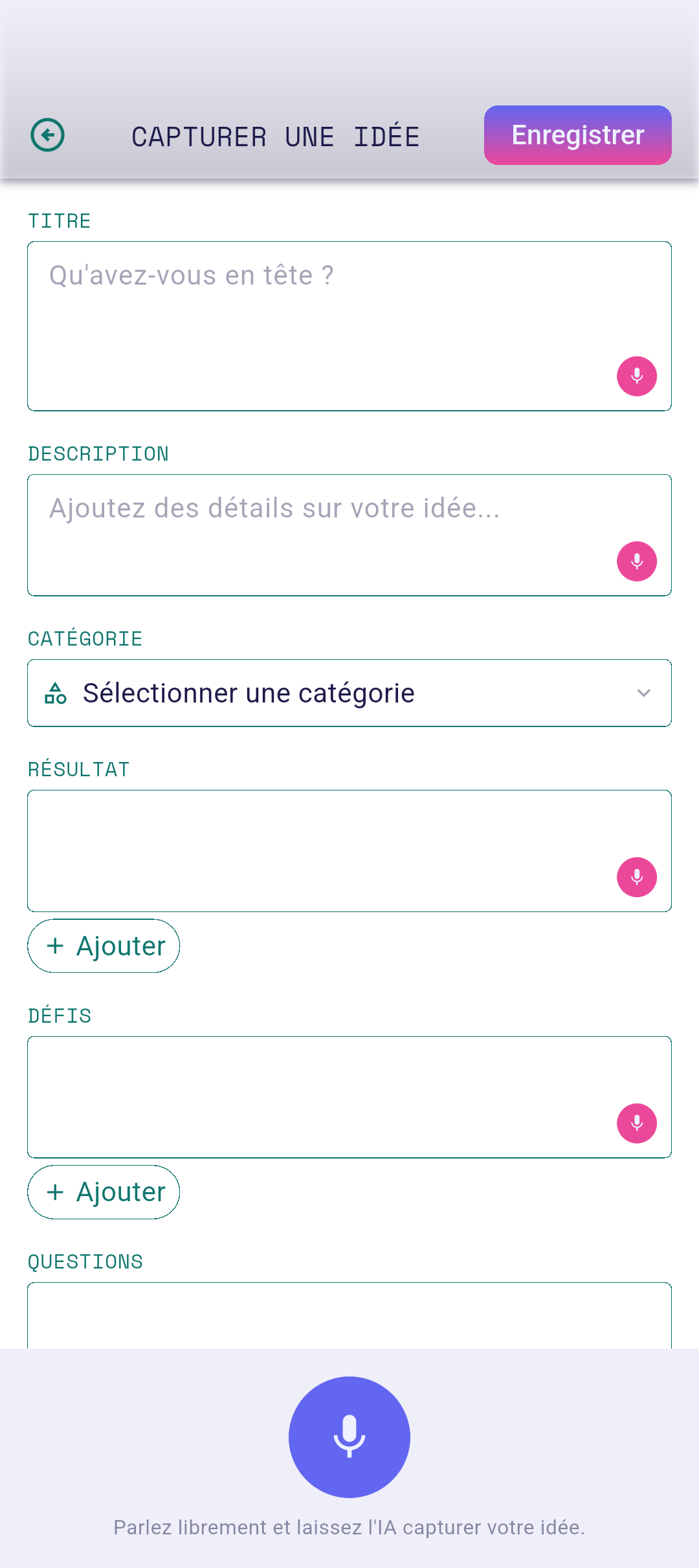 Éditeur d'idée avec le titre saisi