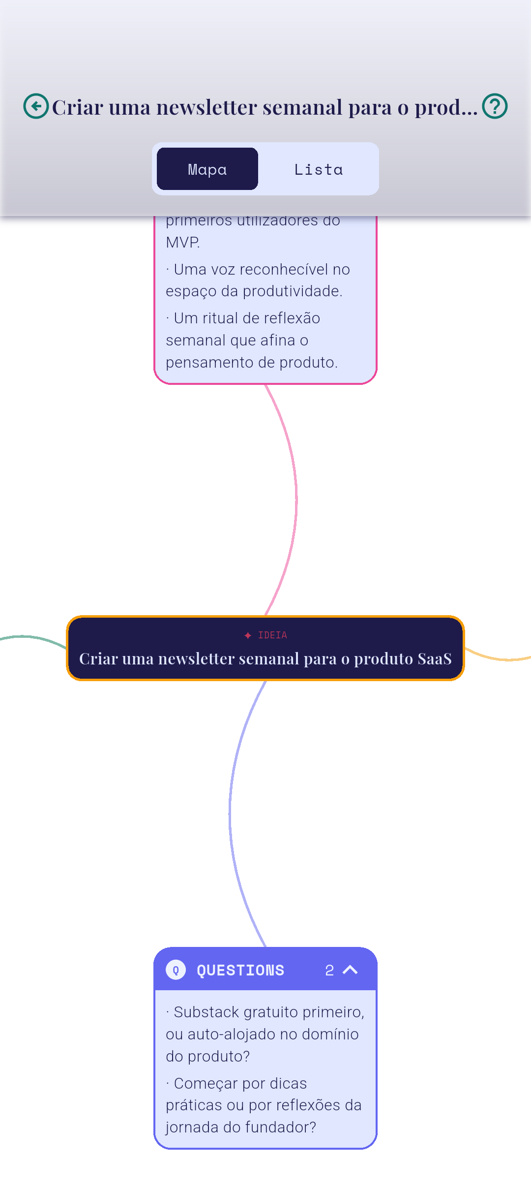 Tela de Brainstorm com as seções de expansão