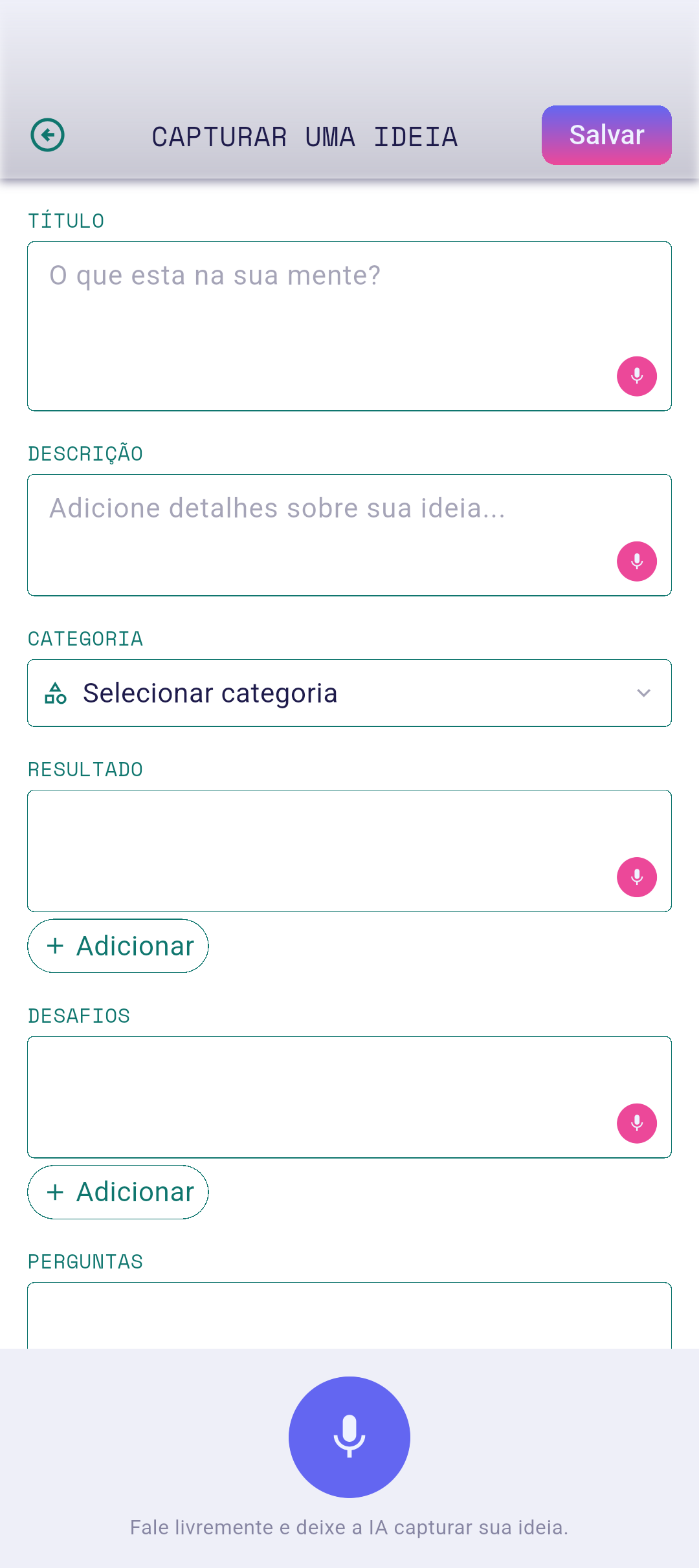 Editor de ideia com o microfone tocado