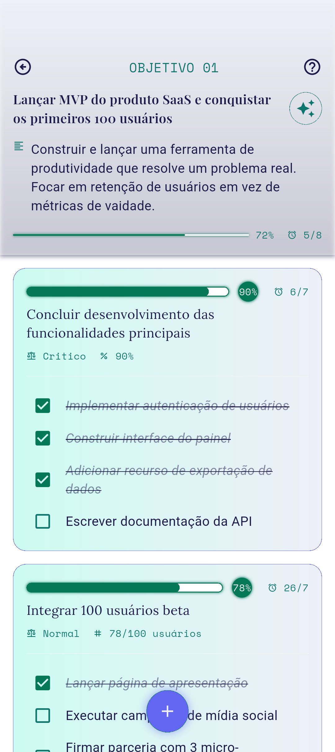 Tela de Resultados-chave aberta