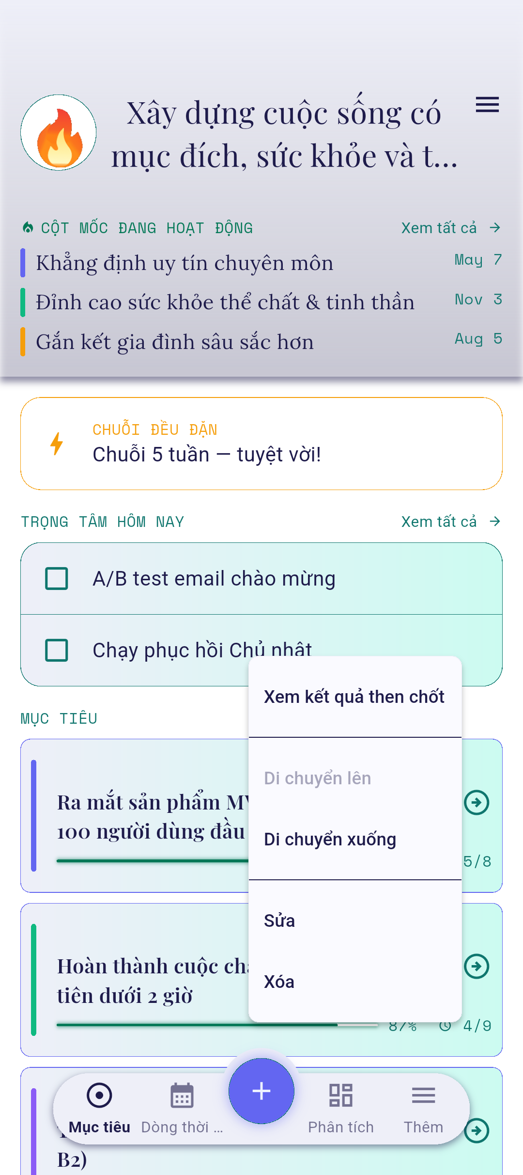 Menu ngữ cảnh mục tiêu với Chỉnh sửa được làm nổi bật