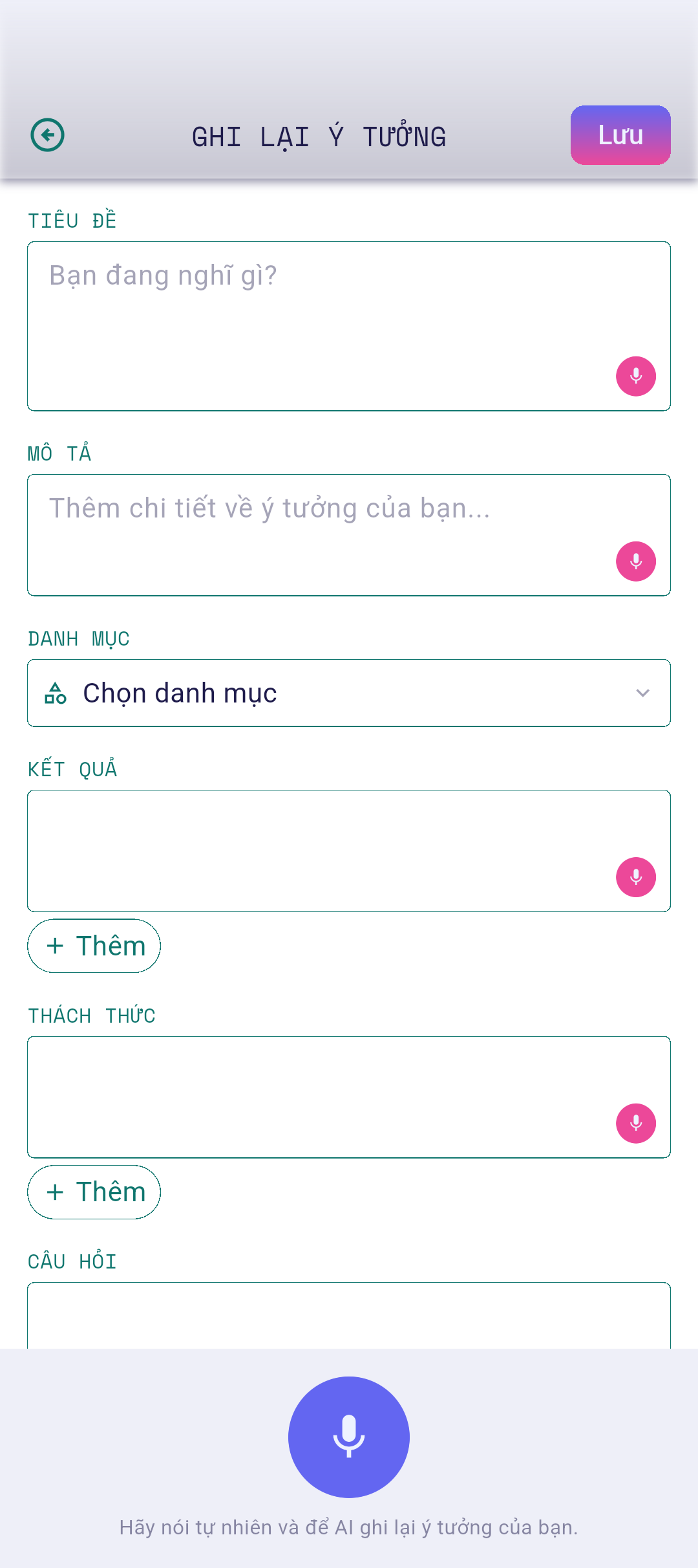 Trình soạn thảo ý tưởng với tiêu đề đã nhập