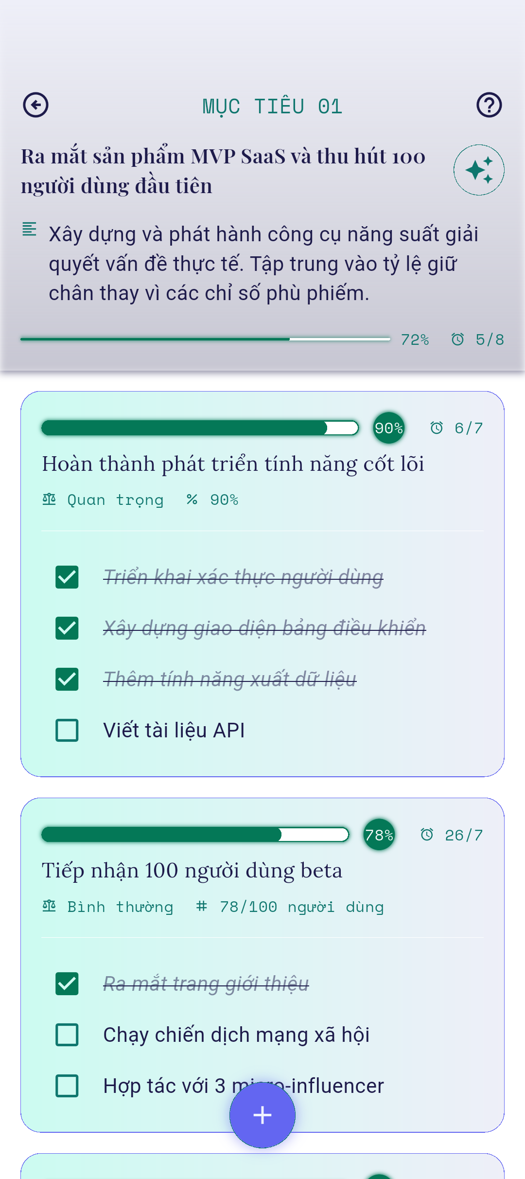Kết quả then chốt đã cập nhật trên màn hình Kết quả then chốt