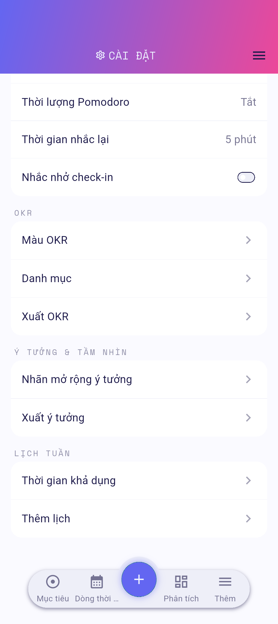 Hàng Xuất ý tưởng trong cài đặt